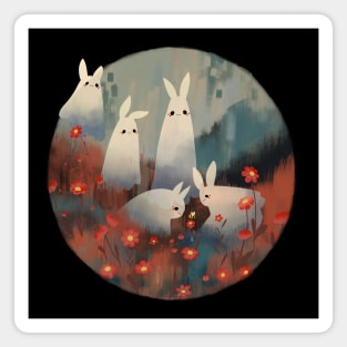 Ghost Bunnies and Flowers Magnet